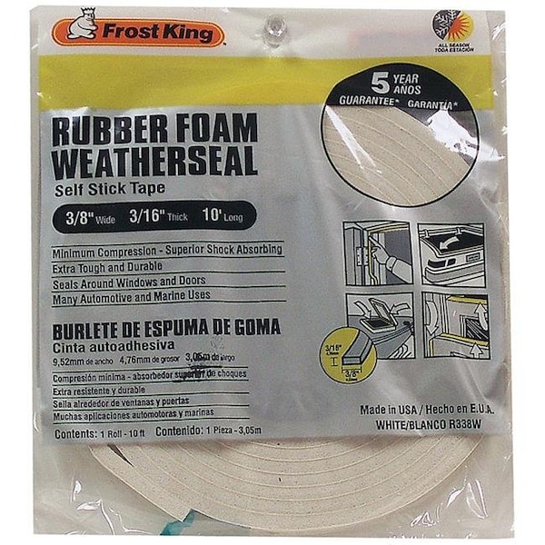 Thermwell Products 453924458 0.37 x 0.19 x 10 ft. White Foam Sponge Rubber Weatherstrip Tape 453924458 - main